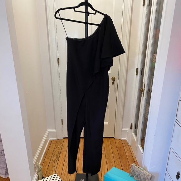 VENUS One Shoulder Wide Leg Black Jumpsuit - Size 6 - Picture 14 of 16